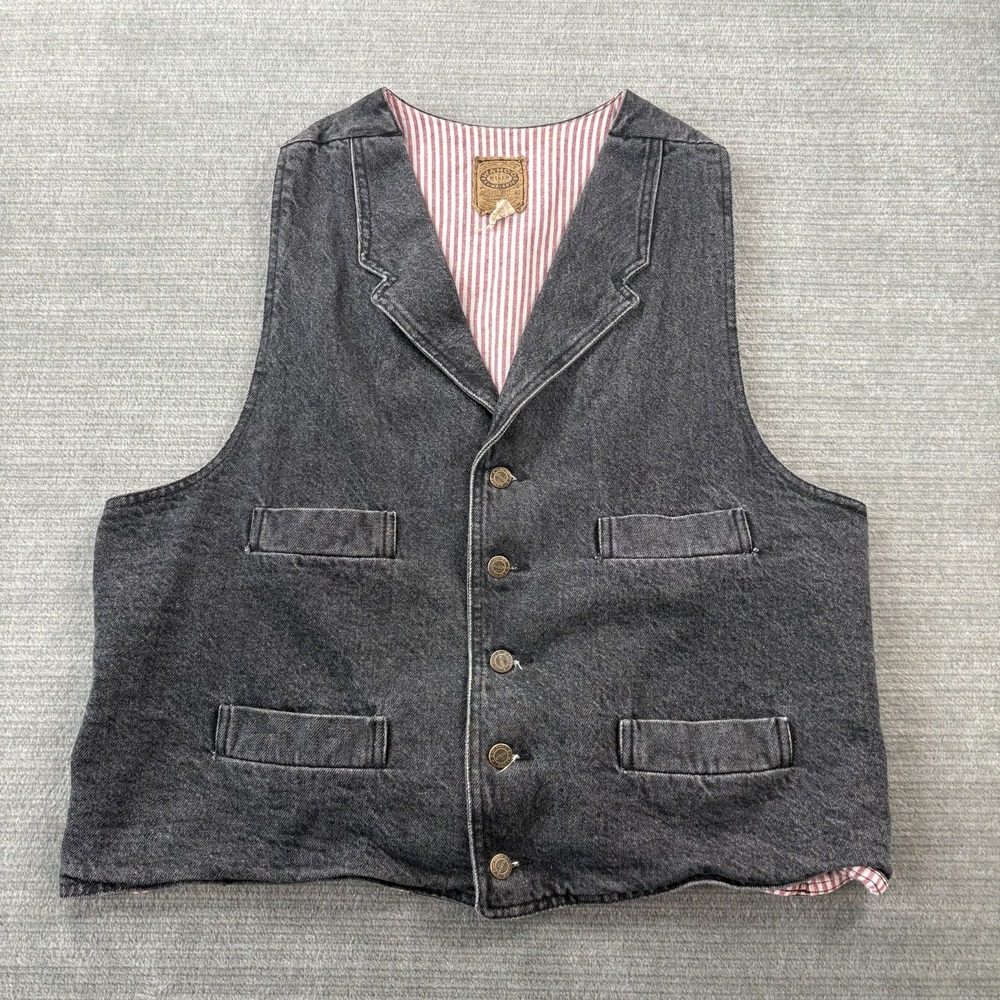 Vtg Wah Maker Denim Vest Mens XL Black Western Rodeo Cowboy True West Az USA